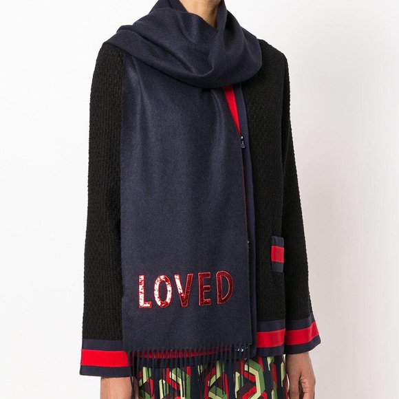 NWT ✨GUCCI✨ Authentic! Navy Blue cashmere and silk LOVED Sequin Scarf NWT - Picture 1 of 5